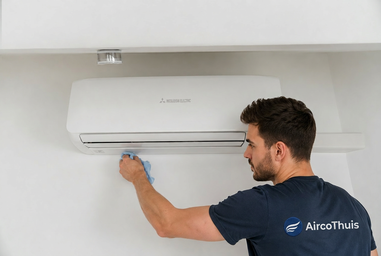 Monteur installeert airco met precisie
